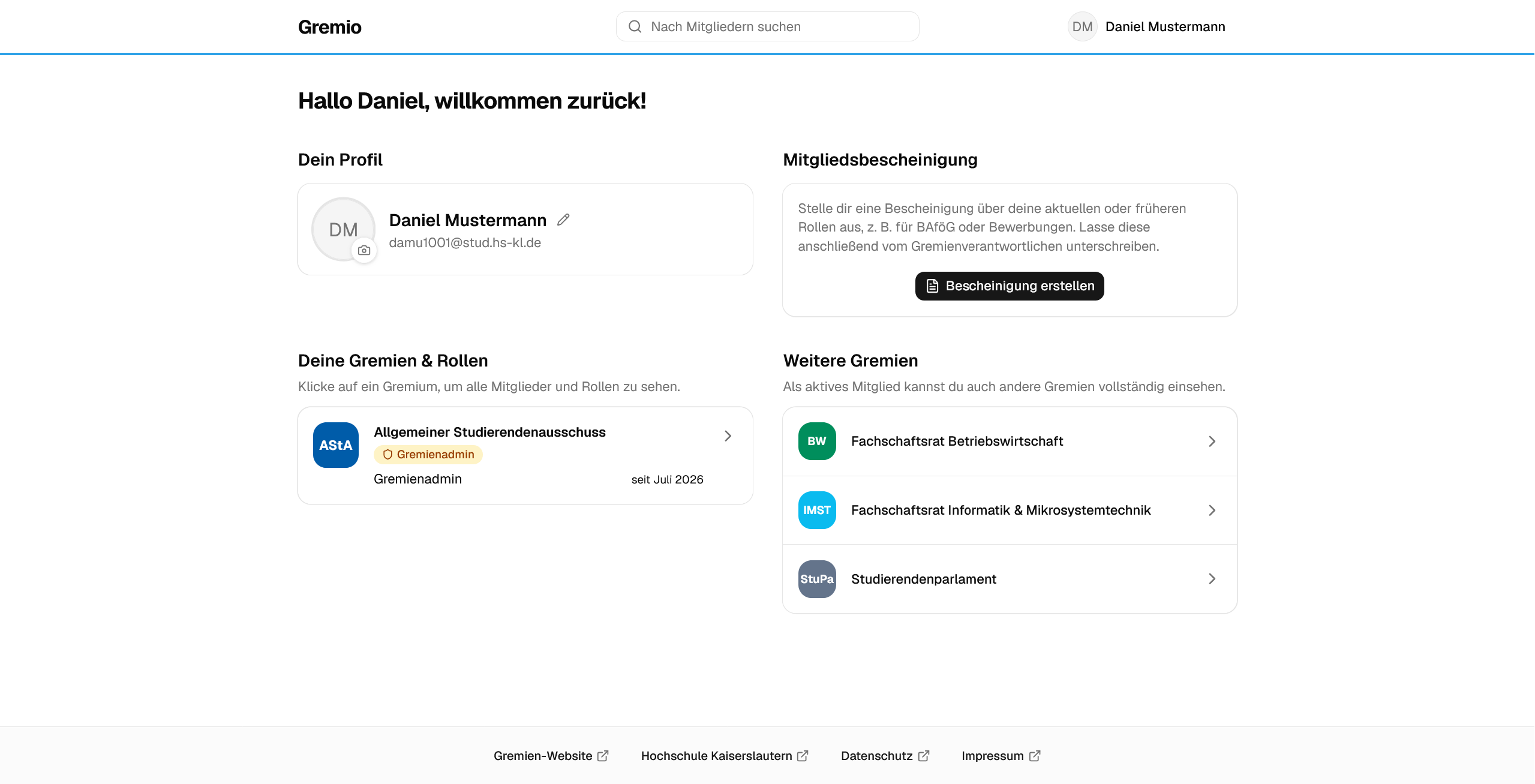Bescheinigungen in Gremio erstellen
